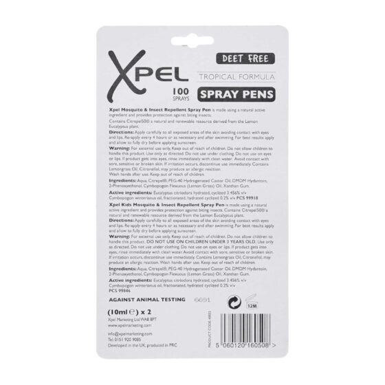 Xpel Mosquito & Insect Repellent Sprays – Twin Pack Adult/Kids (10ml x 2) – 100 Tropical Formula Sprays
