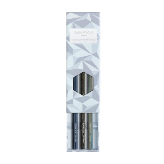 Caran d’Ache Les Crayons de la Maison Alpine Frost – Special Edition Scented Pencil Set (3 HB Graphite, Red Carnation Fragrance, Swiss‑Made)