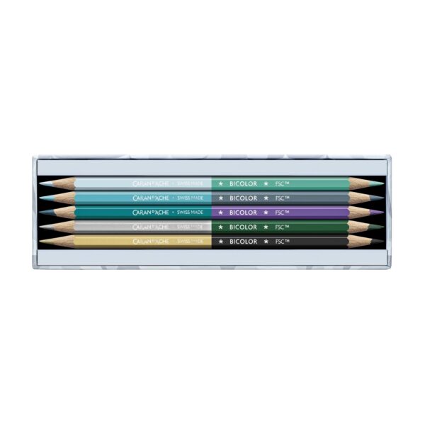Caran d’Ache Prismalo Bicolor Water-Soluble Pencils Set – Special Edition (9 Pencils = 18 Colors) with Brush – Swiss-Made 1 CC0999 025 Bicolor set Alpine Frost 02 box i