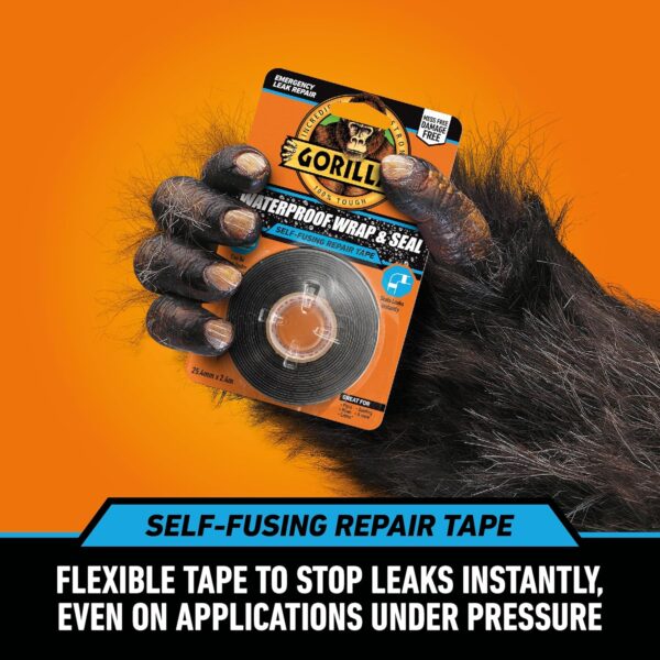 Gorilla Waterproof Wrap & Seal Self-Fusing Silicone Repair Tape – Black 25.4mm x 2.4m, Emergency Pipe & Hose Fix, Waterproof & UV-Resistant 1 Gorilla Waterproof Wrap & Seal Self-Fusing Silicone Repair Tape – Black 25.4mm x 2.4m, Emergency Pipe & Hose Fix, Waterproof & UV-Resistant