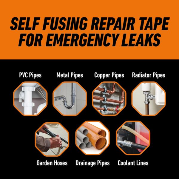 Gorilla Waterproof Wrap & Seal Self-Fusing Silicone Repair Tape – Black 25.4mm x 2.4m, Emergency Pipe & Hose Fix, Waterproof & UV-Resistant 2 Gorilla Waterproof Wrap & Seal Self-Fusing Silicone Repair Tape – Black 25.4mm x 2.4m, Emergency Pipe & Hose Fix, Waterproof & UV-Resistant