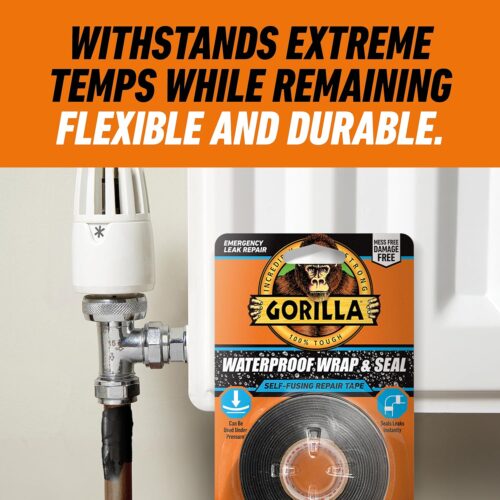 Gorilla Waterproof Wrap & Seal Self-Fusing Silicone Repair Tape – Black 25.4mm x 2.4m, Emergency Pipe & Hose Fix, Waterproof & UV-Resistant 12 Gorilla Waterproof Wrap & Seal Self-Fusing Silicone Repair Tape – Black 25.4mm x 2.4m, Emergency Pipe & Hose Fix, Waterproof & UV-Resistant