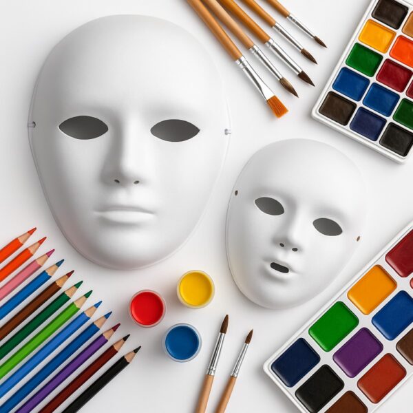 Plain White Matt Face Mask – Adults Paintable Matt Finish (Papier‑Mâché), Unisex Masquerade & Halloween DIY