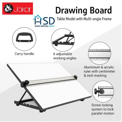 Jakar A2 Drawing Board with Parallel Motion – Lightweight Plastic with Integrated Ruler, Protractor & Magnetic Clamp (8415)