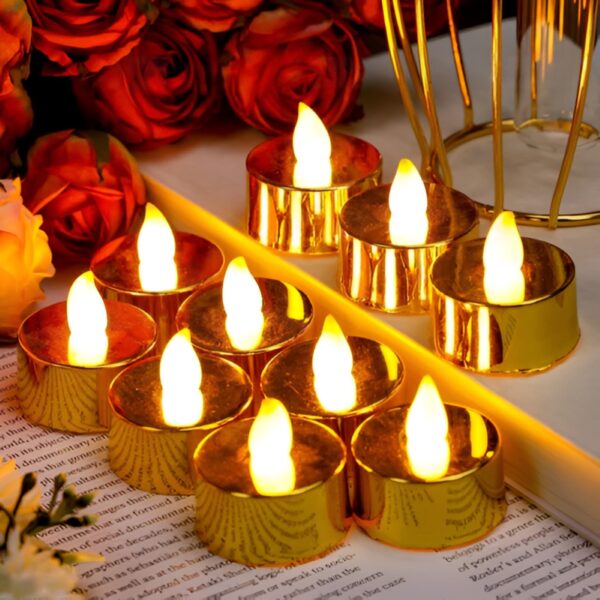 Metallic Gold LED Tealight Candles - (3 Pack) for Christmas, Party & Festival Decor 1 Metallic Gold LED Tealight Candles – (3 Pack) for Christmas, Party & Festival Decor