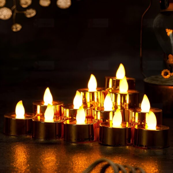 Metallic Gold LED Tealight Candles - (3 Pack) for Christmas, Party & Festival Decor 2 Metallic Gold LED Tealight Candles – (3 Pack) for Christmas, Party & Festival Decor