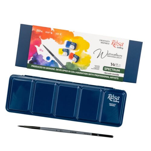 ROSA Gallery SPECTRUM Watercolour Paint Set – 14 Full Pans with Brush in Indigo Metal Case 9 ROSA Gallery SPECTRUM Watercolour Paint Set – 14 Full Pans with Brush in Indigo Metal Case