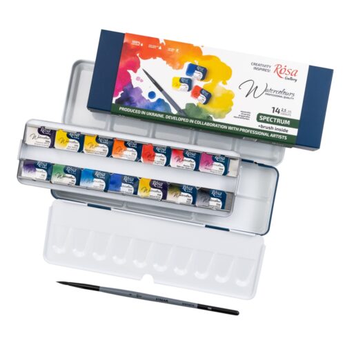 ROSA Gallery SPECTRUM Watercolour Paint Set – 14 Full Pans with Brush in Indigo Metal Case 11 ROSA Gallery SPECTRUM Watercolour Paint Set – 14 Full Pans with Brush in Indigo Metal Case