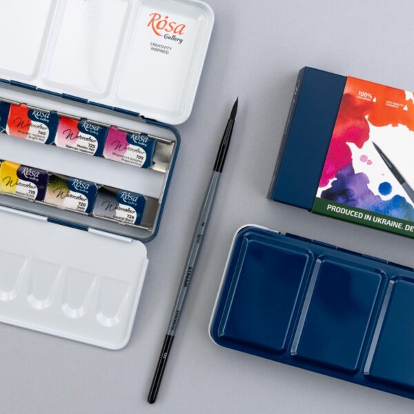 ROSA Gallery SPECTRUM Watercolour Paint Set – 14 Full Pans with Brush in Indigo Metal Case 5 ROSA Gallery SPECTRUM Watercolour Paint Set – 14 Full Pans with Brush in Indigo Metal Case