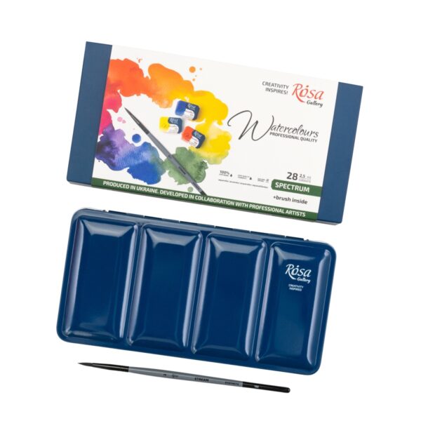 ROSA Gallery SPECTRUM Watercolour Paint Set – 28 Full Pans with Brush in Indigo Metal Case 6 ROSA Gallery SPECTRUM Watercolour Paint Set – 28 Full Pans with Brush in Indigo Metal Case