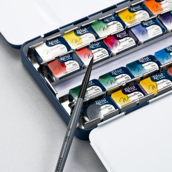 ROSA Gallery SPECTRUM Watercolour Paint Set – 28 Full Pans with Brush in Indigo Metal Case 4 ROSA Gallery SPECTRUM Watercolour Paint Set – 28 Full Pans with Brush in Indigo Metal Case