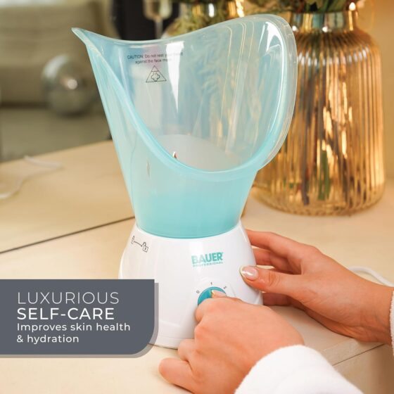 Bauer Facial Spa Face Steamer and Nasal Inhaler Set – Removes Blackheads, Opens Pores & Sinuses, Fast-Heating with Aromatherapy Tray