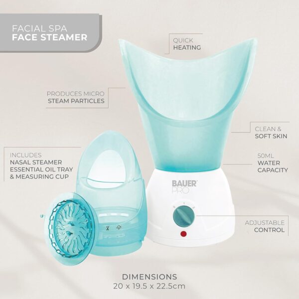 Bauer Facial Spa Face Steamer and Nasal Inhaler Set – Removes Blackheads, Opens Pores & Sinuses, Fast-Heating with Aromatherapy Tray 5 Bauer Facial Spa Face Steamer and Nasal Inhaler Set – Removes Blackheads, Opens Pores & Sinuses, Fast-Heating with Aromatherapy Tray