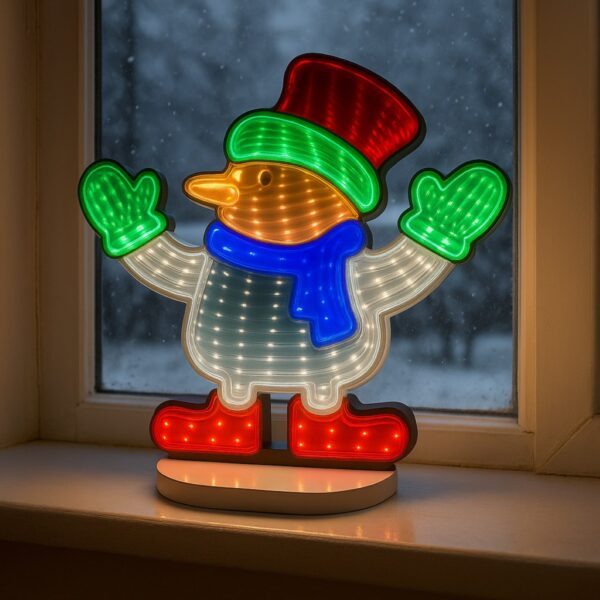 Christmas Snowman 3D Infinity LED Window Light – 111 LEDs, USB Powered, 1m Wire, Indoor Decoration, W19.5×H23 cm (IP20)