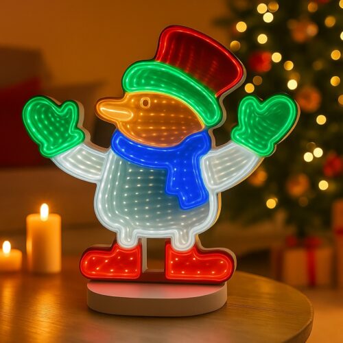 Christmas Snowman 3D Infinity LED Window Light – 111 LEDs, USB Powered, 1m Wire, Indoor Decoration, W19.5×H23 cm (IP20)