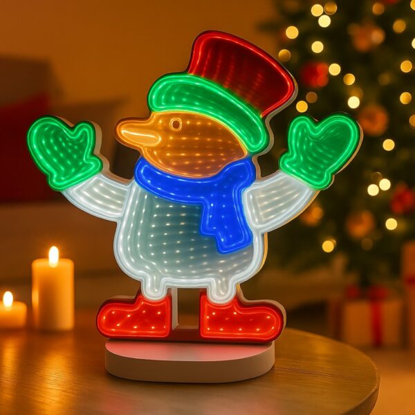 Christmas Snowman 3D Infinity LED Window Light – 111 LEDs, USB Powered, 1m Wire, Indoor Decoration, W19.5×H23 cm (IP20)