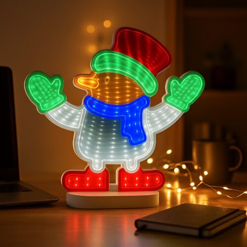 Christmas Snowman 3D Infinity LED Window Light – 111 LEDs, USB Powered, 1m Wire, Indoor Decoration, W19.5×H23 cm (IP20)