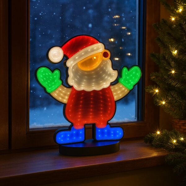 Christmas Santa 3D Infinity LED Window Light – 111 LEDs, USB Powered, 1m Wire, Indoor Decoration, W19.5×H23 cm (IP20)