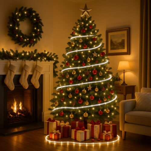 Bright White 10m Flexi LED Multifunction Rope Light – Indoor & Outdoor, Battery‑Operated, 8‑Function Controller & Timer (6h ON / 18h OFF)