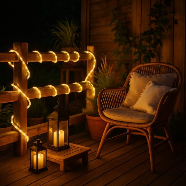 Warm White 10m Flexi LED Multifunction Rope Light – Indoor & Outdoor, Battery Operated, 8‑Function Controller & Timer (6h ON / 18h OFF)