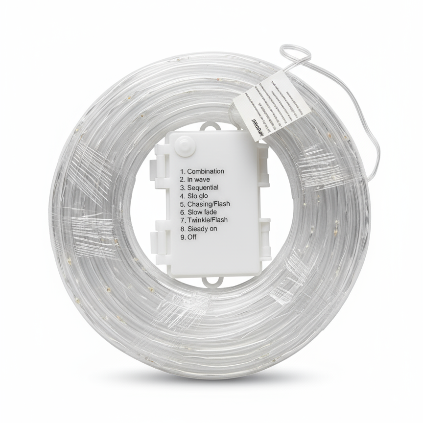 Multicolour 10m Flexi LED Multifunction Rope Light – Indoor & Outdoor, Battery Operated, 8‑Function Controller with Timer (6h ON / 18h OFF)