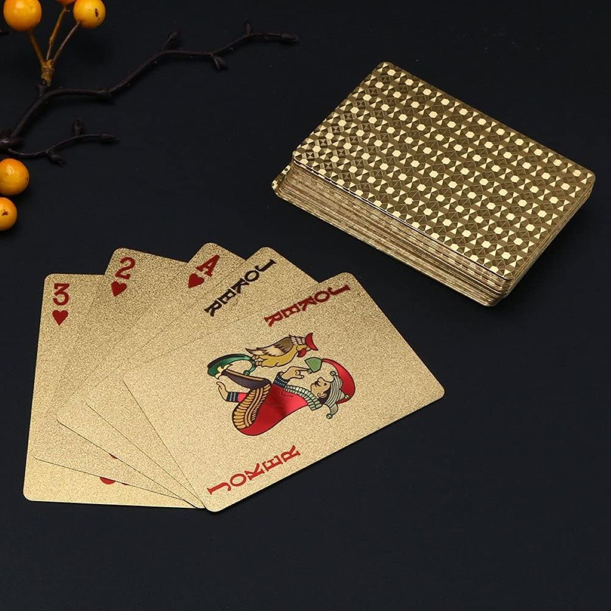 Gold Foil Luxury Deck of Playing Cards – Waterproof Plastic Poker Cards for Professional Play & Family Game Nights
