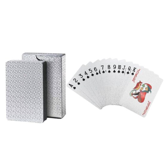 Silver Foil Luxury Deck of Playing Cards – Waterproof Plastic Poker Cards for Professional Play & Family Game Nights