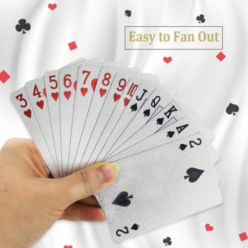 Silver Foil Luxury Deck of Playing Cards – Waterproof Plastic Poker Cards for Professional Play & Family Game Nights 9 Silver Foil Luxury Deck of Playing Cards – Waterproof Plastic Poker Cards for Professional Play & Family Game Nights