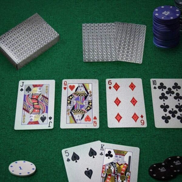 Silver Foil Luxury Deck of Playing Cards – Waterproof Plastic Poker Cards for Professional Play & Family Game Nights 4 Silver Foil Luxury Deck of Playing Cards – Waterproof Plastic Poker Cards for Professional Play & Family Game Nights