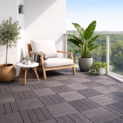 Tiletastic Grey Composite Interlocking Floor Decking Tiles – 30cm x 30cm x 0.23cm, Water, Swelling & Decay Resistant, Durable Outdoor Flooring