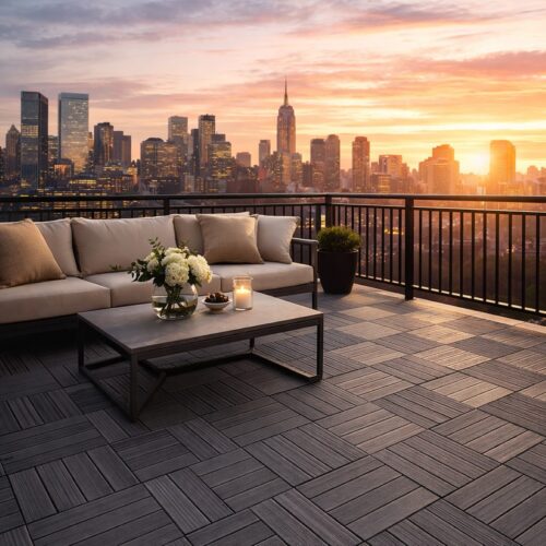 Tiletastic Grey Composite Interlocking Floor Decking Tiles – 30cm x 30cm x 0.23cm, Water, Swelling & Decay Resistant, Durable Outdoor Flooring