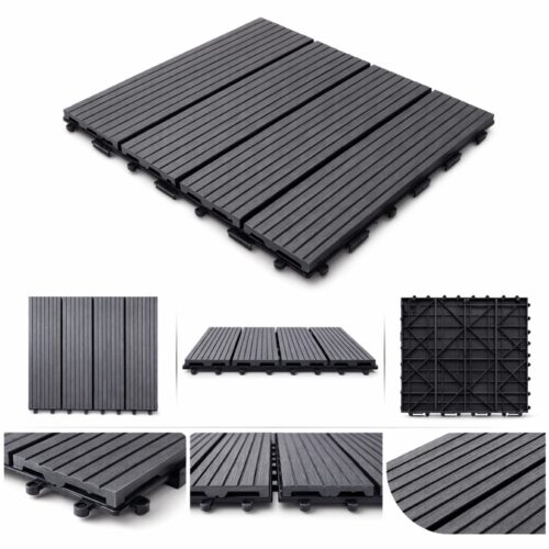 Tiletastic Grey Composite Interlocking Floor Decking Tiles – 30cm x 30cm x 0.23cm, Water, Swelling & Decay Resistant, Durable Outdoor Flooring