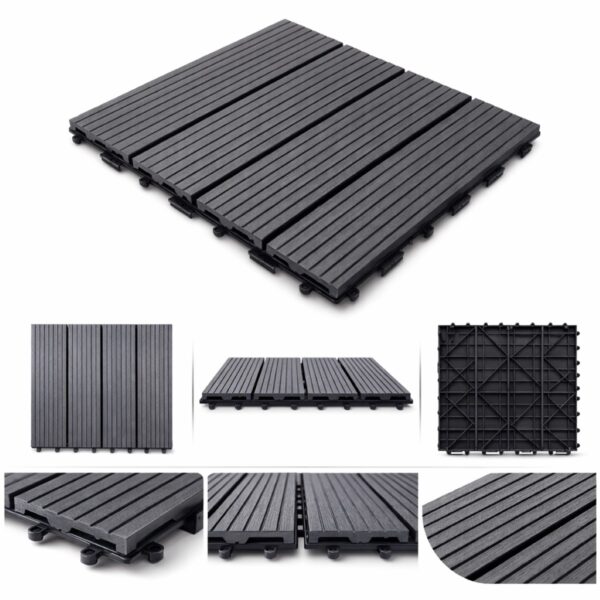 Tiletastic Grey Composite Interlocking Floor Decking Tiles – 30cm x 30cm x 0.23cm, Water, Swelling & Decay Resistant, Durable Outdoor Flooring