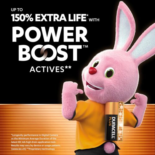 Duracell Plus Boost Alkaline Batteries 1.5V Size AA (Pack of 4) – Long-Lasting Power, 100% Life Guaranteed (LR6/MN1500)