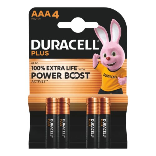 Duracell Plus Boost Alkaline Batteries 1.5V Size AAA (Pack of 4) – Long-Lasting Power, 100% Life Guaranteed (LR03/MN2400)