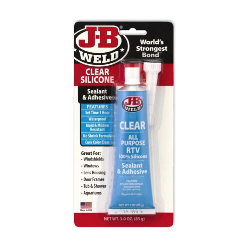 J-B Weld Clear All-Purpose RTV 100% Silicone Sealant & Adhesive – 85g (3oz) Tube, 1-Hour Set, Mold & Mildew Resistant, With Nozzle