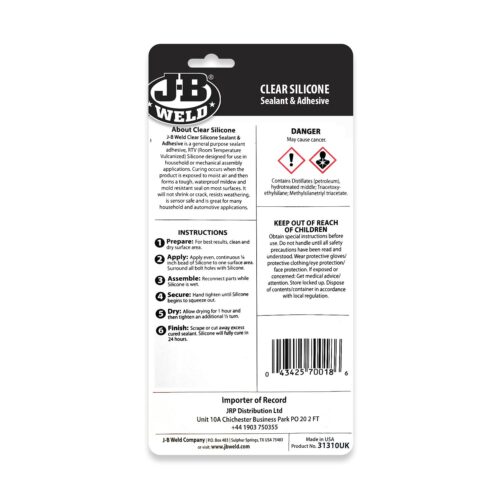 J-B Weld Clear All-Purpose RTV 100% Silicone Sealant & Adhesive – 85g (3oz) Tube, 1-Hour Set, Mold & Mildew Resistant, With Nozzle - Image 2