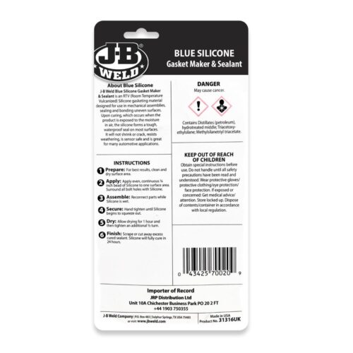 J-B Weld Blue RTV 100% Silicone Gasket Maker & Sealant – 85g (3oz) Tube, 1-Hour Set Time, Sensor Safe, With Nozzle - Image 3