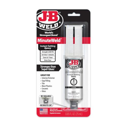 J-B Weld Clear MinuteWeld Instant Setting Epoxy – 25ml Syringe, 1-Minute Set Time, Clear Fast-Bond Adhesive