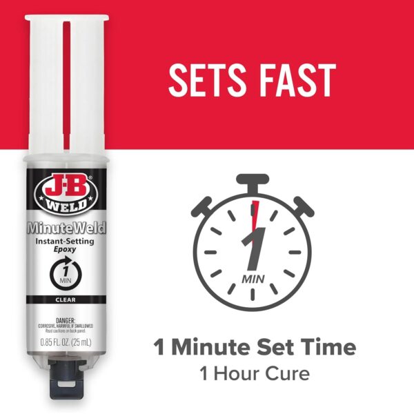 J-B Weld Clear MinuteWeld Instant Setting Epoxy – 25ml Syringe, 1-Minute Set Time, Clear Fast-Bond Adhesive 1 JBW 50101 2