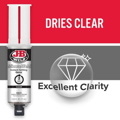 J-B Weld Clear MinuteWeld Instant Setting Epoxy – 25ml Syringe, 1-Minute Set Time, Clear Fast-Bond Adhesive 9 J-B Weld Clear MinuteWeld Instant Setting Epoxy – 25ml Syringe, 1-Minute Set Time, Clear Fast-Bond Adhesive - Image 3