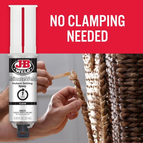 J-B Weld Clear MinuteWeld Instant Setting Epoxy – 25ml Syringe, 1-Minute Set Time, Clear Fast-Bond Adhesive 3 JBW 50101 4