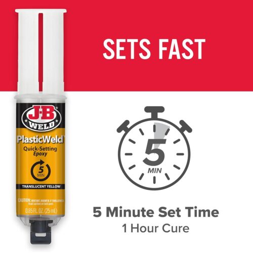 J-B Weld Clear Yellow PlasticWeld Quick-Setting Epoxy – 25ml Syringe, 5-Minute Set Time, Strong Plastic Bond - Image 3