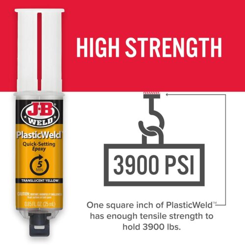 J-B Weld Clear Yellow PlasticWeld Quick-Setting Epoxy – 25ml Syringe, 5-Minute Set Time, Strong Plastic Bond - Image 4
