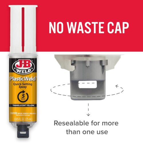 J-B Weld Clear Yellow PlasticWeld Quick-Setting Epoxy – 25ml Syringe, 5-Minute Set Time, Strong Plastic Bond - Image 5