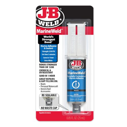 J-B Weld MarineWeld Adhesive & Sealant – 25ml Syringe White, 5-Minute Set Time, 2350 PSI Strength