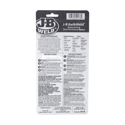 J-B Weld KwikWeld Steel-Reinforced Epoxy – 25ml Syringe Dark Grey, 6-Minute Set Time, 3127 PSI Strength - Image 2