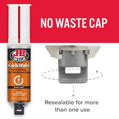 J-B Weld KwikWeld Steel-Reinforced Epoxy – 25ml Syringe Dark Grey, 6-Minute Set Time, 3127 PSI Strength - Image 8