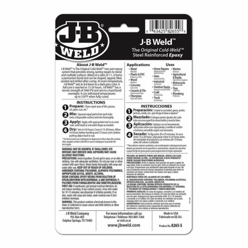 J-B Weld Original ColdWeld Grey Epoxy – 28.4g Tubes, 4–6 Hour Set Time, 5020 PSI Strength - Image 2