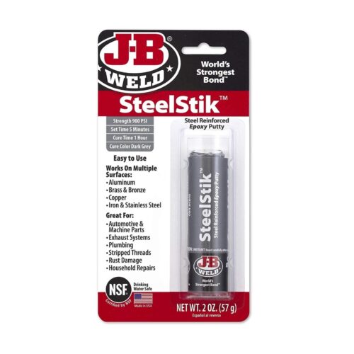 J-B Weld SteelStik Reinforced Epoxy Putty – 57g (2oz) Dark Grey, 5-Minute Set Time, 4000 PSI Strength